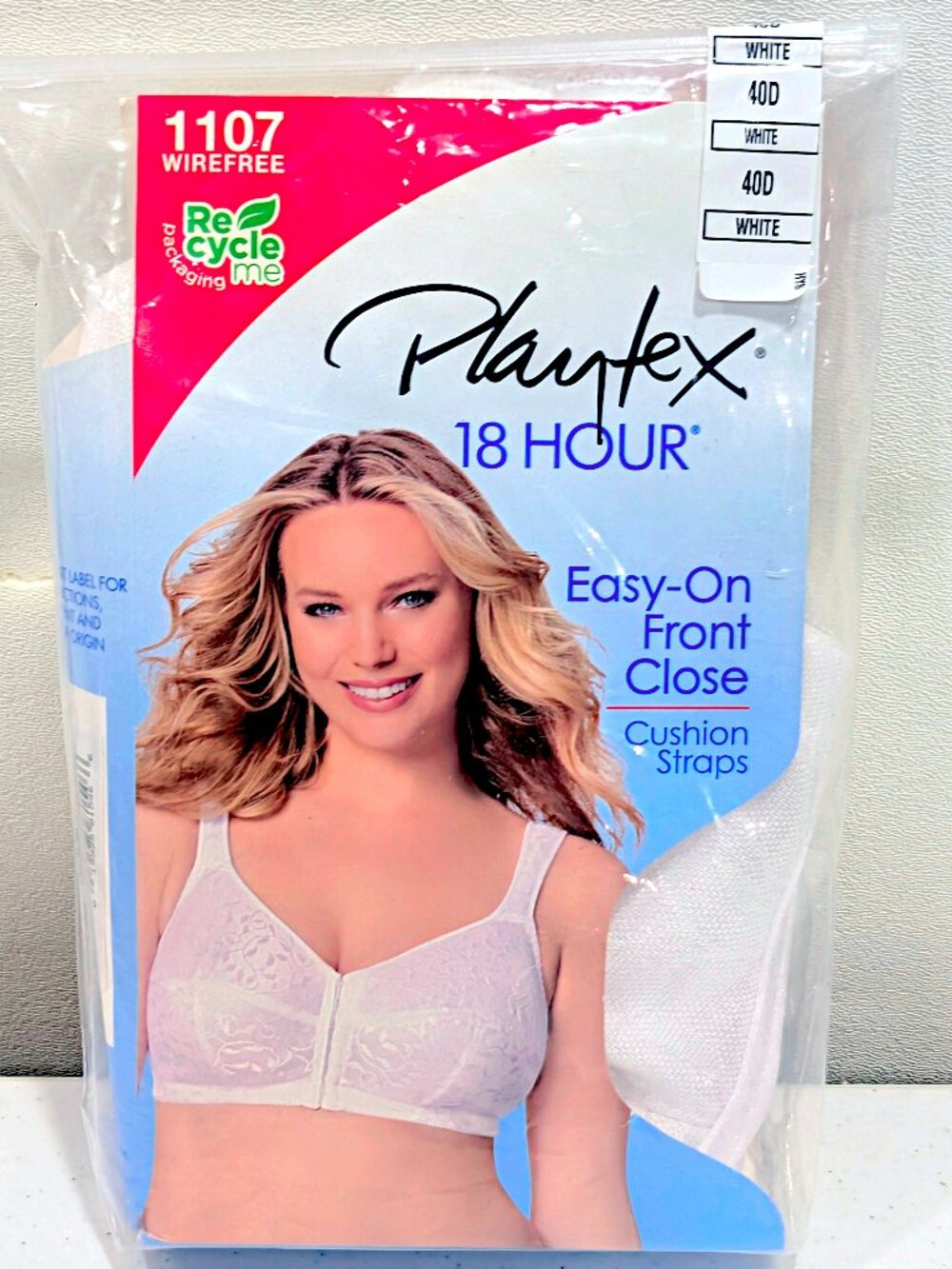 Playtex 18 Hour 40D White Wirefree Front Close Cushion Straps Bra 1107